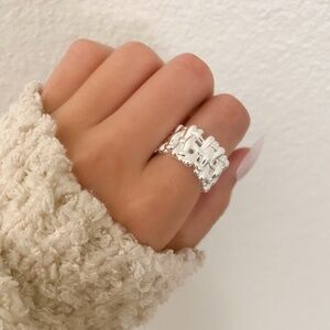 925 Sterling Silver Chunky Bold Statement Ring Thick Wide Ring Woven Ring Band